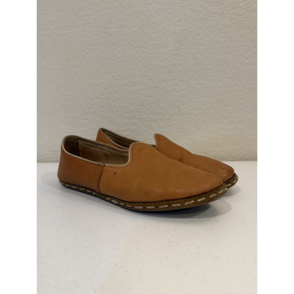 Sabah Turkish Loafer Womens EU 38 US 7 Tan Leather Shoes Slip On Flats